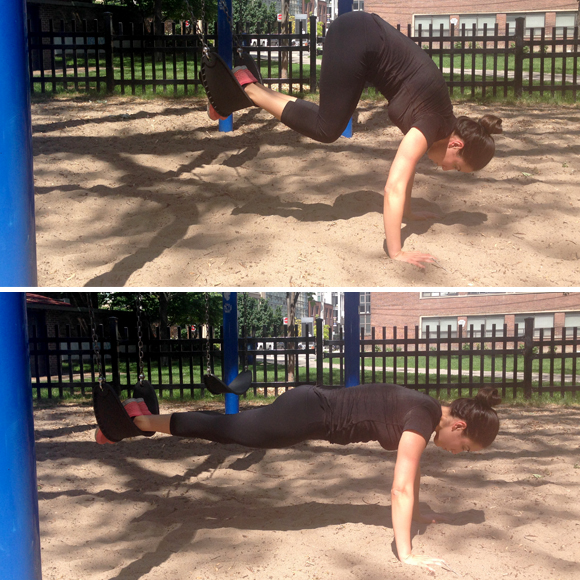 Outdoor Playground Workout by Lara Marq - Plank Crunch on a Swing